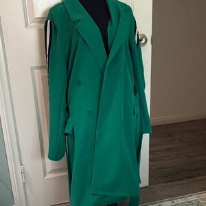 Ashley Stewart Vibrant Green Double-Breasted Trench Coat